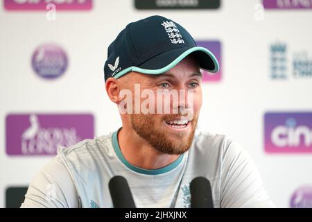 Philip Salt d'Angleterre lors d'une conférence de presse à Emirates Old Trafford, Manchester. Date de la photo: Jeudi 21 juillet 2022. Banque D'Images