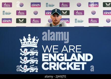 Philip Salt d'Angleterre lors d'une conférence de presse à Emirates Old Trafford, Manchester. Date de la photo: Jeudi 21 juillet 2022. Banque D'Images