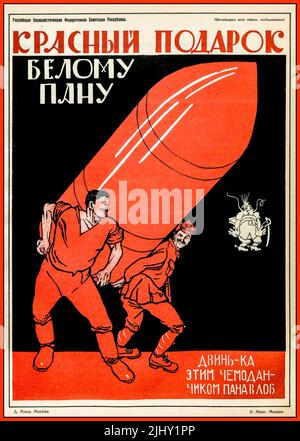 URSS PROPAGANDE RUSSE 1920 affiche Un cadeau rouge pour un Seigneur blanc (1920), une affiche de propagande soviétique de Dmitry Moor (1883-1946). Un missile d'armement Red Rocket est secrètement destiné à l'ennemi percisé Banque D'Images