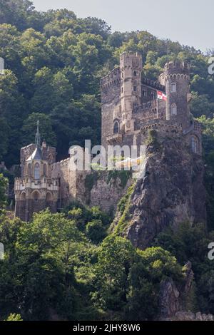 Château de Rheinstein le long du Rhin, Allemagne Banque D'Images