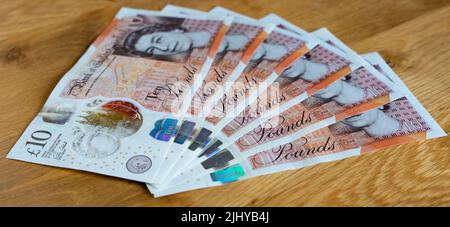 £10 livres de banque en monnaie britannique billets d'argent pile d'argent liquide Banque D'Images
