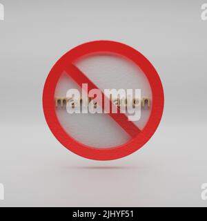 Belle illustration abstraite manipulation interdite, interdiction signe, interdiction symbole d'avertissement icône sur fond gris. 3d rendu illustrateur Banque D'Images