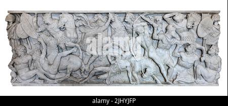 Détail d'une scène de bataille sur le romain, 'Amendola sarcophagus' fin 2nd cen AD, dans les musées du Capitole, Rome, Italie Banque D'Images