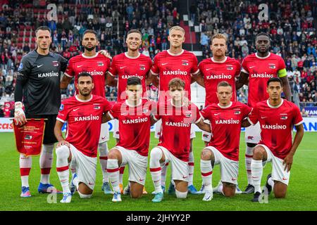 ALKMAAR - (ci-dessus lr) le gardien d'Alkmaar d'AZ Hobie Verhulst, Pantelis Hatzidiakos ou AZ Alkmaar, Sam Beukema ou AZ Alkmaar, Jens Odgaard ou AZ Alkmaar, Dani de Wit ou AZ Alkmaar, Bruno Martins Indi ou AZ Alkmaar (ci-dessous) Vangelis Pavmaar d'Alkmaar d'AZ, ou d'Alkmaar d'Alkmaar d'AZ, Hakon Evjen d'AZ Alkmaar, Jordy Clasie d'AZ Alkmaar, Tijjani Reijnders d'AZ Alkmaar pendant la deuxième chaleur du match de la Ligue de la Conférence entre AZ et FK Tuzla ville dans le stade AFAS à 21 juillet 2022 à Alkmaar, pays-Bas. ANP ED DU POL Banque D'Images