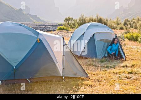 camping dans la vallée de Thorsmork en Islande Banque D'Images