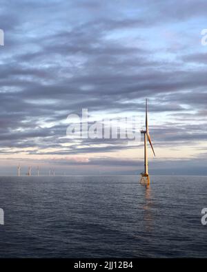 Veritas nasal, éolienne dans la mer du Nord sur le projet Seagreen. Banque D'Images