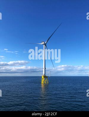 Veritas nasal, éolienne dans la mer du Nord sur le projet Seagreen. Banque D'Images