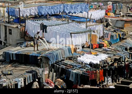 Dhobi Ghat Outdoor Blanchisserie à Mumbai, Inde Banque D'Images