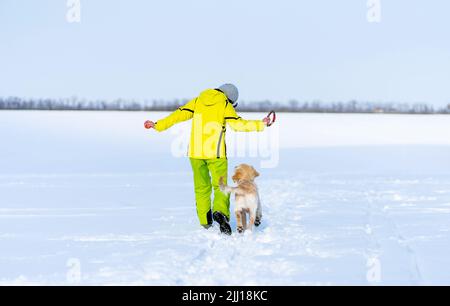 Vue arrière du chien avec le propriétaire Banque D'Images