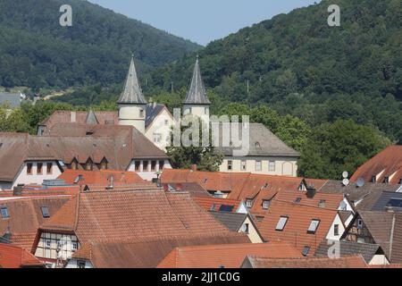 Vue de Bayersturm avec château à Lohr am main, Bavière, Allemagne Banque D'Images