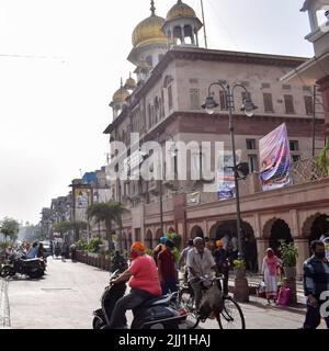 Vieux Delhi, Inde, 15 avril 2022 - Gurudwara SIS Ganj Sahib est l'un des neuf Gurdwaas historiques dans le Vieux Delhi en Inde, Sheesh Ganj Gurudwara dans le CH Banque D'Images