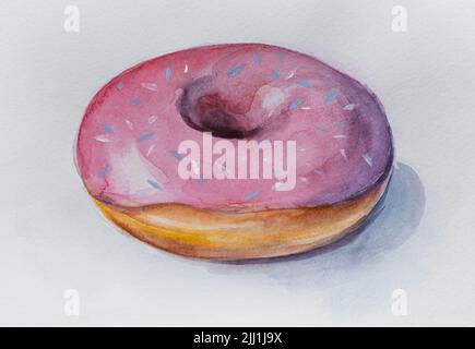 Image abstraite conceptuelle Handmad du donut. Aquarelle portrait de femme. Peinture dans des couleurs colorées. Résumé conceptuel de Banque D'Images