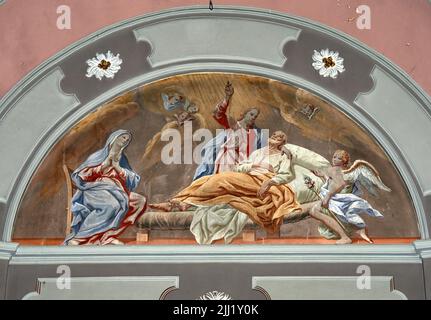 Transito di San Giuseppe - affresco - pittore bresciano del XVIII secolo - Carcina (BS), Italia, chiesa parrocchiale di San Giacomo Maggiore Banque D'Images