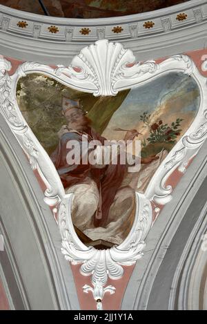 S. Agostino - affresco - pittore bresciano del XVIII secolo - Carcina (BS), Italia, chiesa parrocchiale di San Giacomo Maggiore Banque D'Images
