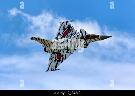 RNAS Yeovilton, Somerset, Royaume-Uni - 8 juillet 2017: Aéronautique française, 11th Flottille, Dassault Rafale M dans un jeu de couleurs spécial OTAN Tigre arctique rencontre Banque D'Images