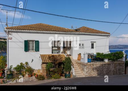 Maison blanche de la famille Durell sur l'île de Corfou, Grèce Banque D'Images