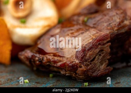 photo détaillée d'un steak juteux Banque D'Images