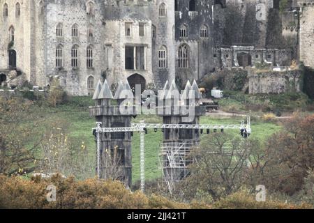 Les préparatifs sont en cours alors que le personnel de production prépare le set pour 2021 'I'm A Celebrity...Get Me Out of Here' d'ITV au château de Gwritch à Abergele, pays de Galles avec: Atmosphère où: Abergele, Royaume-Uni quand: 15 nov 2021 crédit: WENN Banque D'Images