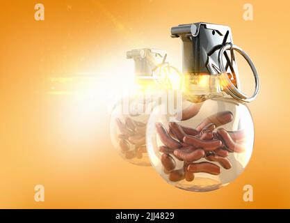 Illustration conceptuelle d'une bombe à retardement bactérienne. L'Organisation mondiale de la santé (OMS) a déclaré que la résistance aux antimicrobiens (RAM), lorsque les bactéries changent au fil du temps et ne réagissent plus aux médicaments, est l'une des plus grandes menaces mondiales pour la santé auxquelles l'humanité est confrontée. Banque D'Images