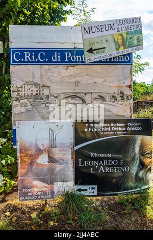 Référence au musée Leonardo au pont en pierre, Ponte Buriano, près d'Arezzo, Toscane, Italie Banque D'Images