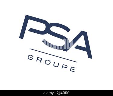 Groupe PSA, logo pivoté, fond blanc B Banque D'Images