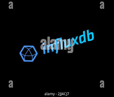 InfluxDB, logo pivoté, fond noir Banque D'Images