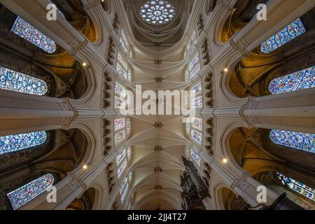La nef principale de la cathédrale de Chartres (France) Banque D'Images