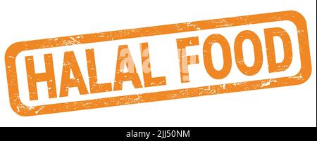 Texte DE NOURRITURE HALAL écrit sur le signe orange rectangle estampé. Banque D'Images