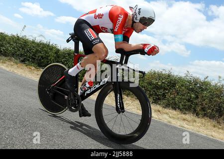 France. 23rd juillet 2022. France. 23rd juillet 2022. Frederik Frison belge de Lotto Soudal photographié en action lors de la phase 20 de la course cycliste Tour de France, un essai individuel de 40,7km heures de Lacapelle-Marival à Rocamadour, France, le samedi 23 juillet 2022. Le Tour de France de cette année a lieu du 01 au 24 juillet 2022. BELGA PHOTO DAVID PINTENS - UK OUT crédit: Belga News Agency/Alay Live News crédit: Belga News Agency/Alay Live News Banque D'Images