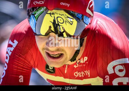 France. 23rd juillet 2022. France. 23rd juillet 2022. Belge Florian Vermeersch de Lotto Soudal photographié en action pendant la phase 20 de la course cycliste Tour de France, un essai individuel de 40,7km temps de Lacapelle-Marival à Rocamadour, France, le samedi 23 juillet 2022. Le Tour de France de cette année a lieu du 01 au 24 juillet 2022. BELGA PHOTO DAVID STOCKMAN - UK OUT Credit: Belga News Agency/Alay Live News Credit: Belga News Agency/Alay Live News Banque D'Images