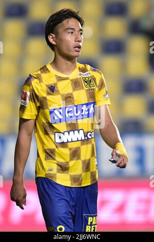 Daichi Hayashi de STVV photographié lors d'un match de football entre Sint-Truidense VV et Royale Union Saint-Gilloise, samedi 23 juillet 2022 à Sint-Truiden, le 1 e jour de la première division du championnat belge de la « Jupiler Pro League » 2022-2023. BELGA PHOTO JOHAN EYCKENS Banque D'Images