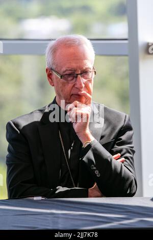 Edmonton, Canada. 23rd juillet 2022. L'archevêque Richard Smith (archevêque d'Edmonton et coordonnateur général de la visite papale au Canada), lors de la conférence de presse qui précède la visite canadienne de sa Sainteté le pape François, au sujet de la préparation requise pour une telle visite, ainsi que des attentes de la visite à Edmonton, au Québec et à Iqualuit. (Photo de Ron Palmer/SOPA Images/Sipa USA) crédit: SIPA USA/Alay Live News Banque D'Images