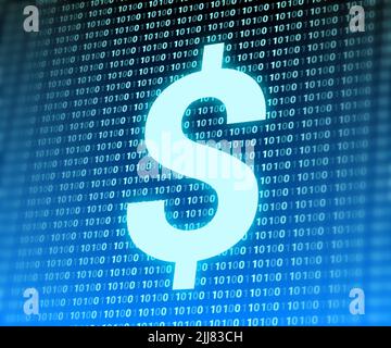 le dollar bleu est isolé sur fond numérique. nouvelles technologies financières et taux de change du marché mondial. Banque D'Images