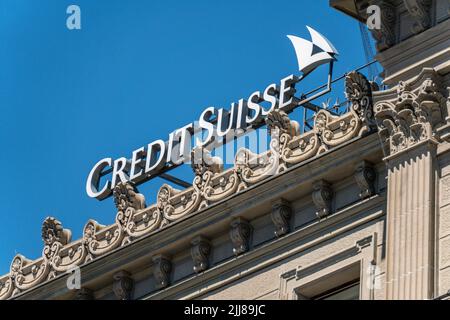 Zuerich, Paradeplatz, Bankenviertel, Credit Suissse, logo, Schweiz, | Zurich, crédit Suisse, Bahnhofstrasse, Paradeplatz, Suisse, Banque D'Images