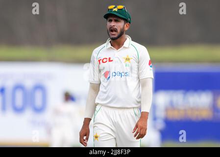 Galle, Sri Lanka. 24th juillet 2022. Hasan Ali au Pakistan pendant les 1st jours du match de cricket test de 2nd entre le Sri Lanka et le Pakistan au stade international de cricket de Galle, à Galle, le 24th juillet 2022. Viraj Kothalwala/Alamy Live News Banque D'Images