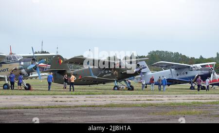 KAUNAS / LITUANIE - 10 août 2019 : rassemblement international d'avions de transport anciens Antonov an-2 à l'aéroport S. Darius et S. Girėnas Banque D'Images