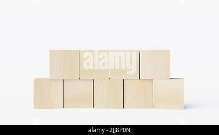 Cubes en bois sur fond blanc Banque D'Images