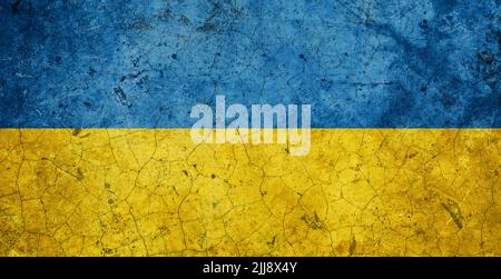 Ancien style rustique drapeau de l'Ukraine pour la journée nationale signe d'arrière-plan symbole bannière décoration de fond. Banque D'Images