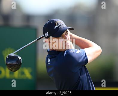 Championnats de golf ouverts 150th, St Andrews, 16 juillet 2022. Matt Fitzpatrick s'est arrêté au 2nd au cours de la troisième partie au Old course, St Andrews Banque D'Images