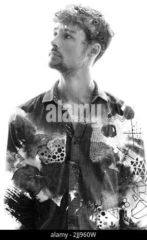 Peinture. Jeune artiste dans un processus créatif Banque D'Images