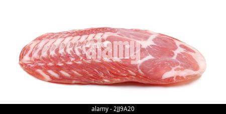 ​​pork saucisse coupée en tranches fraîches sur blanc. Banque D'Images