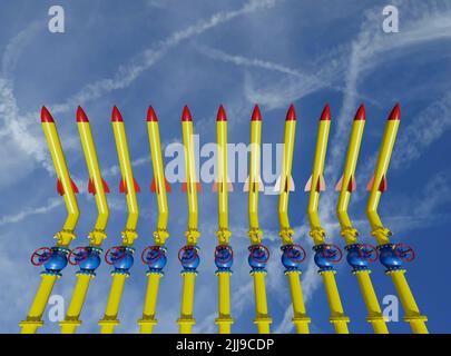 Crise, le gaz est transformé en armes, le concept de menace pour la sécurité énergétique de l'Europe, 3D illustration dans le ciel Banque D'Images