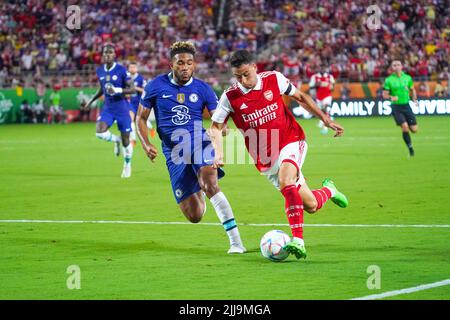 Orlando, Floride, États-Unis, 23 juillet 2022, Gabriel Martinelli, joueur de l'Arsenal FC, court sur le terrain au Camping World Stadium lors d'un match amical. (Crédit photo : Marty Jean-Louis) Banque D'Images