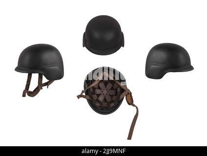 Casque de sécurité moderne noir isolant sur fond blanc. Le casque de soldat militaire, le casque de combat avancé (Ach) est le peigne de protection de nouvelle génération Banque D'Images