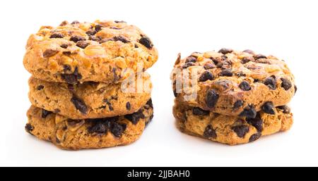 biscuits au chocolat et aux noisettes sur fond blanc Banque D'Images