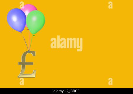 3D symboles de devise livre or symboles signe signes isolés sur fond jaune coloré livre inflation concept Banque D'Images
