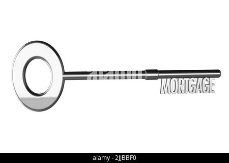 Concept hypothécaire de l'argent métallique 3D clé à la maison emprunt prêt immobilier prêts immobiliers Banque D'Images