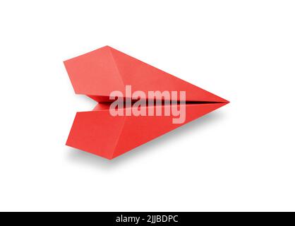 Papier rouge avion origami isolé sur un fond blanc vierge Banque D'Images