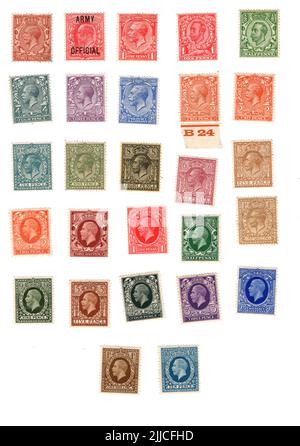 Une sélection de timbres-poste George V Mint GB sur fond blanc. Banque D'Images