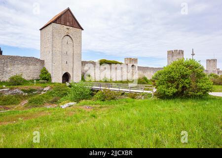 Mur de la ville de Visby (mur de l'anneau de Visby) autour de la ville médiévale de Visby, sur l'île de Gotland, dans la mer Baltique au large de la Suède Banque D'Images
